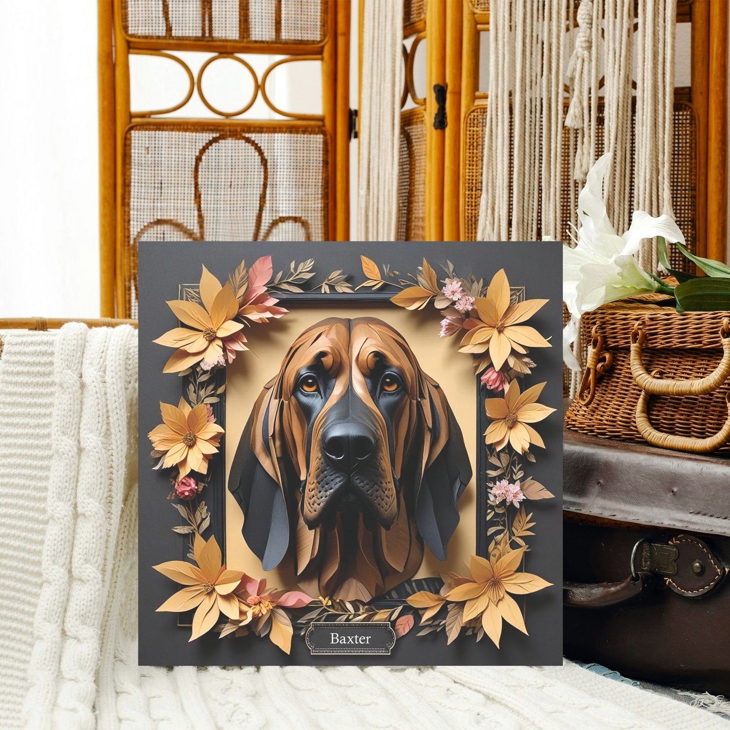 Golden Bloodhound Canvas Print Wall Art  -  3D Illusion Dog Portrait