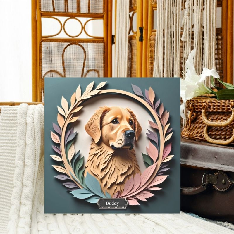 Golden Retriever Floral Wall Art Personalized Dog Name Print