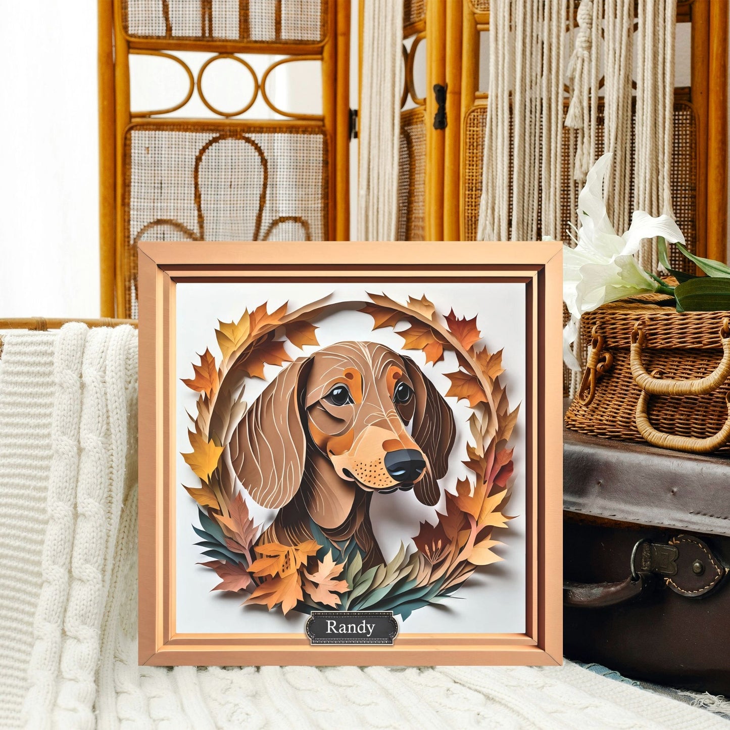 Dachshund Portrait on Canvas - Doxie Lover Gift for Dachshund Mom or Dad - Seasonal Dog Decor