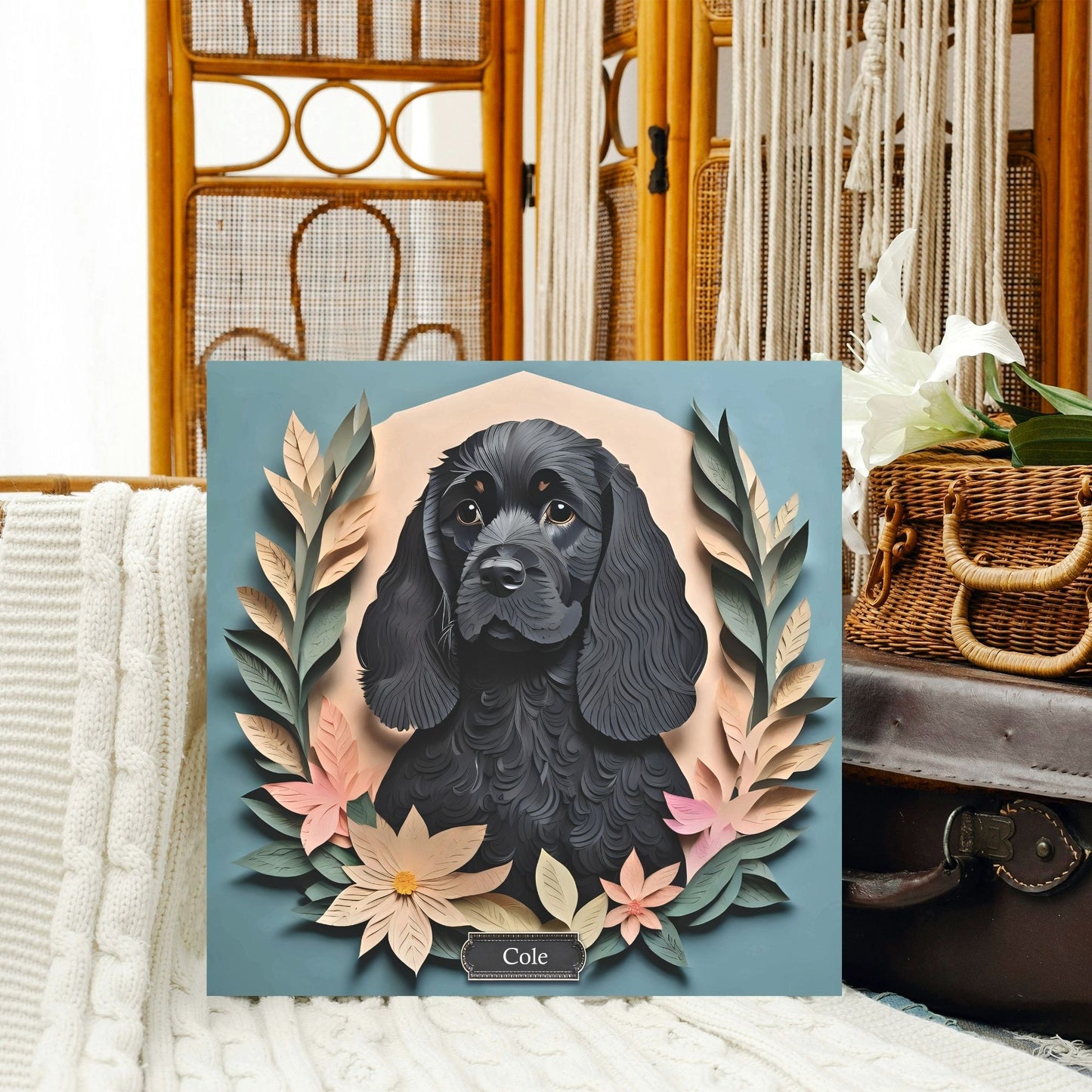 Black Cocker Spaniel Portrait on Canvas - Craft Imitation Dog Lover Wall Art