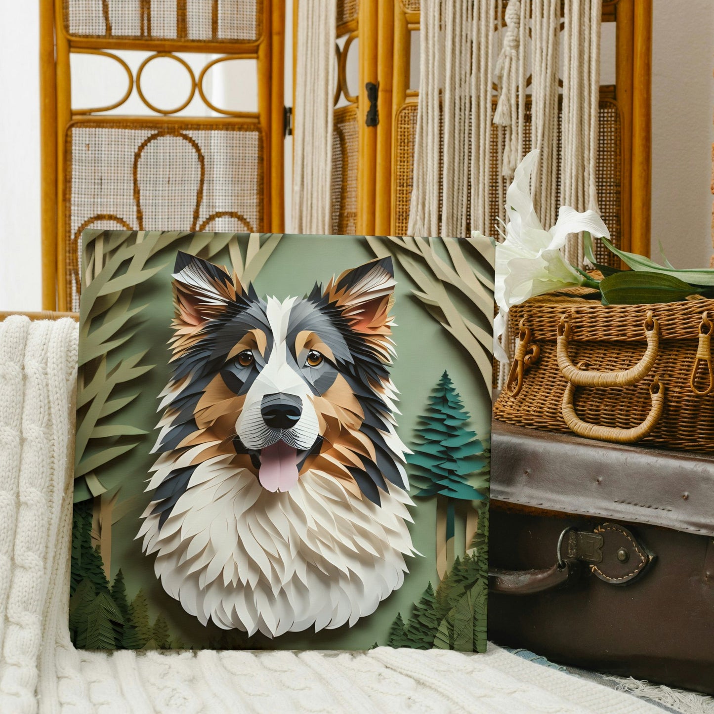Australian Shepherd Forest-Themed Portrait, 3D Illusion Style, Aussie Owner Gift, Australian Shepherd Memorial, Aussie Lover Decor