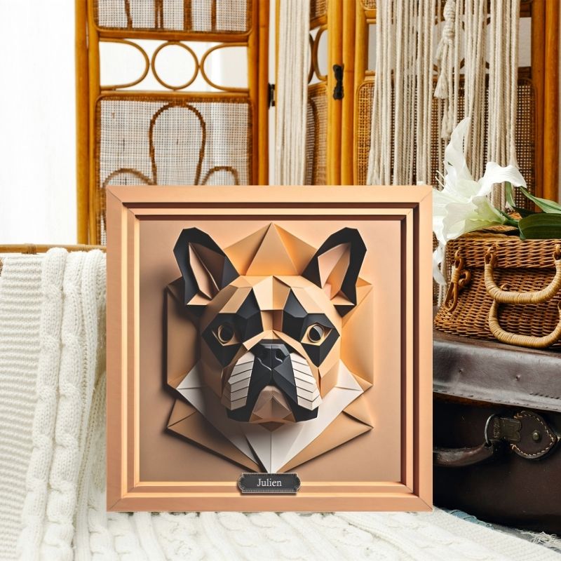 French Bulldog Portrait Origami Style - Faux Paper Craft Bulldog Lover Wall Art