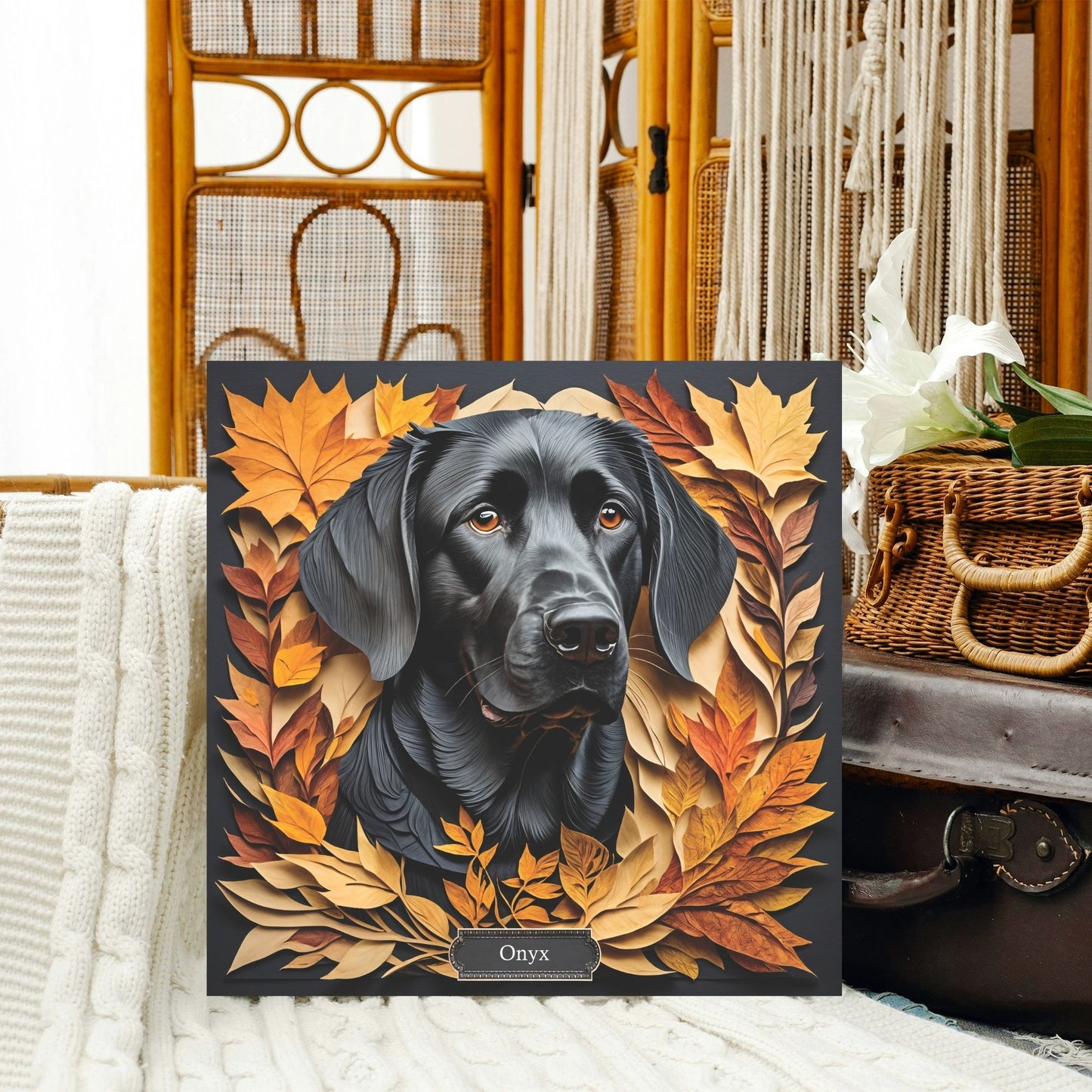 Black Lab Fall Art - 3D Illusion Labrador Retriever Memorial Gift