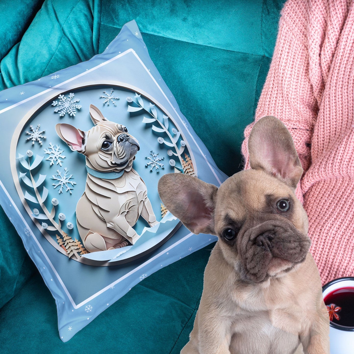 Winter French Bulldog Pillow -  Bulldog Lover Seasonal Comfort Gift