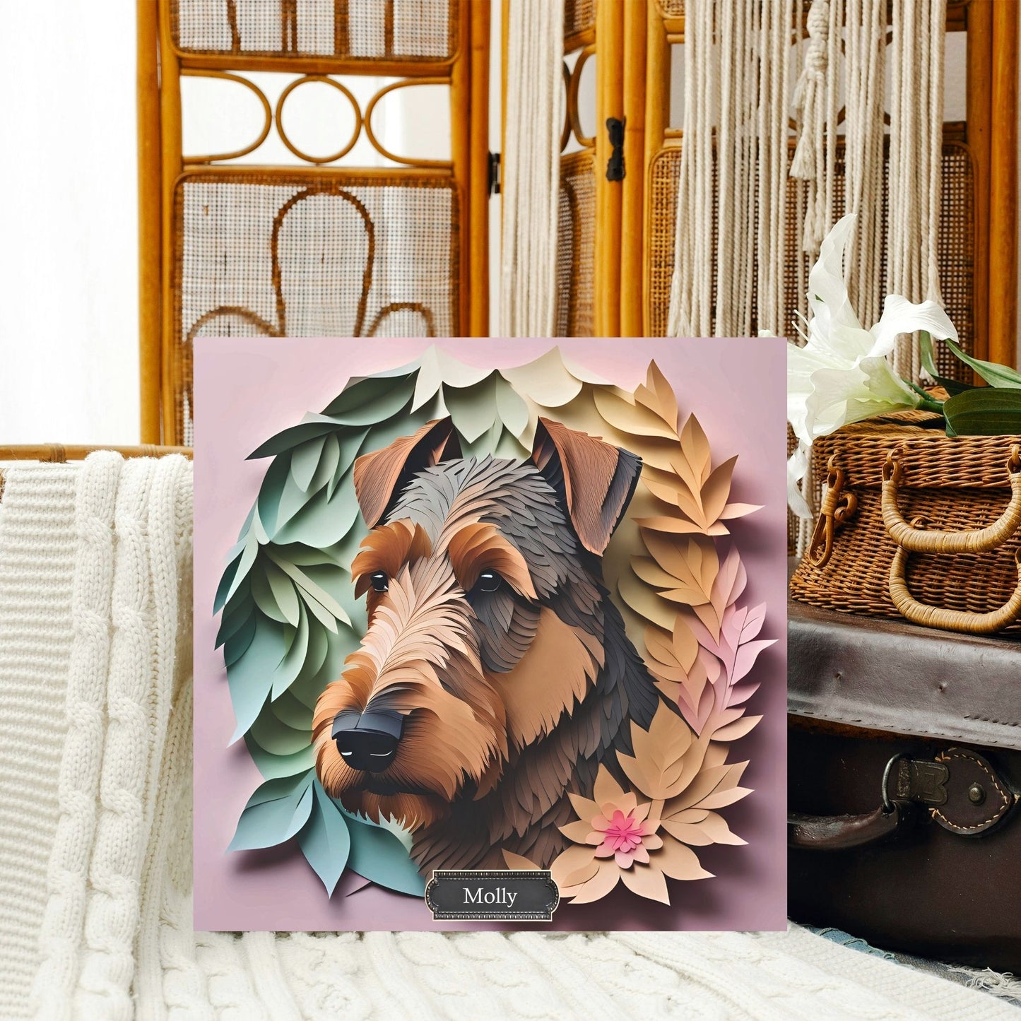 Airedale Terrier 3D Illusion Portrait on Pink Background