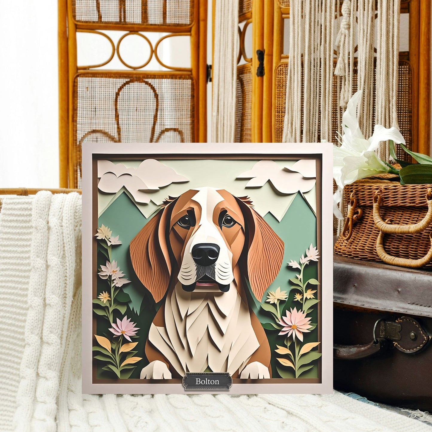 Basset Hound 3D Illusion Print Wall Art - Personalized Dog Name Canvas