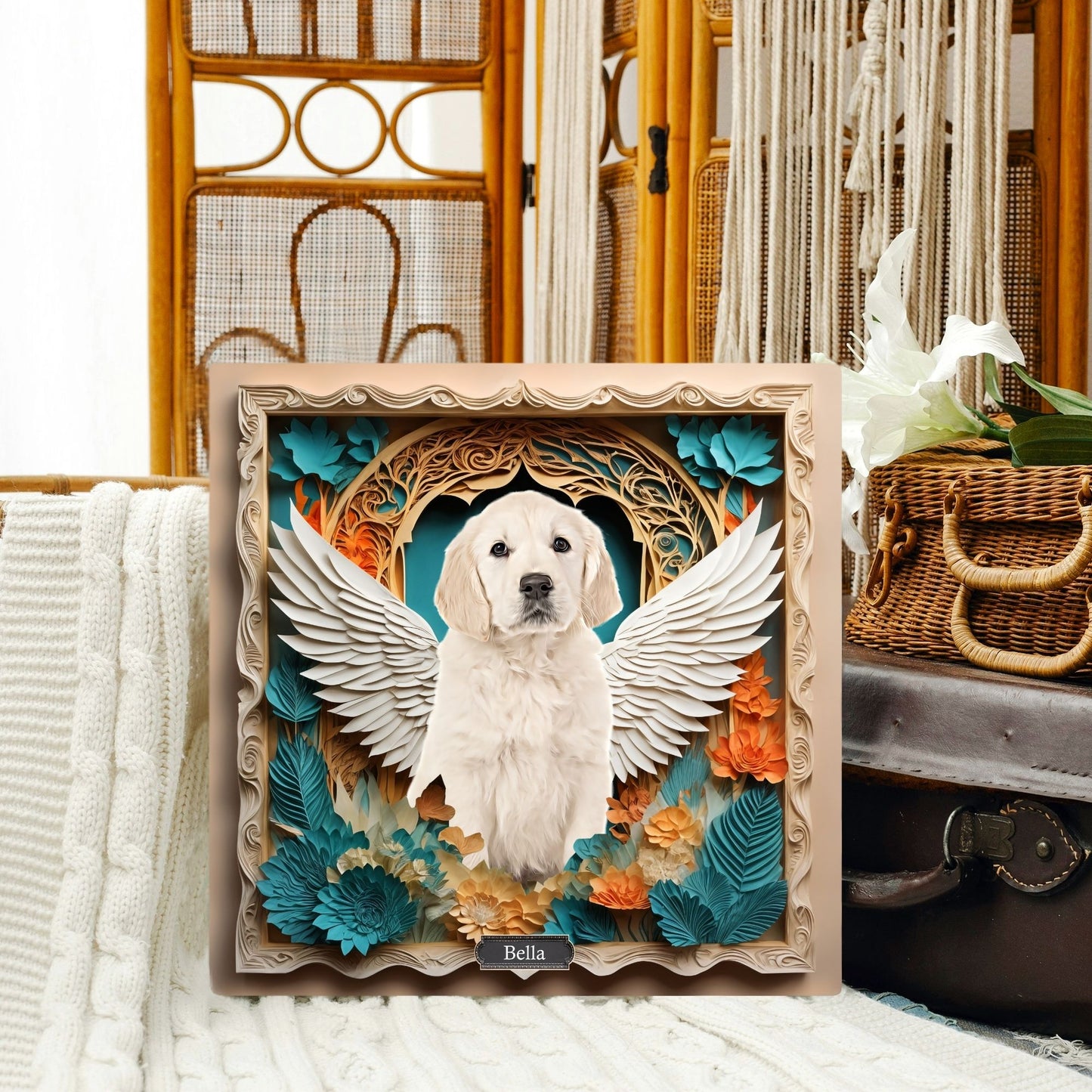 Custom Memorial Pet Portrait - Angelic Wings Design