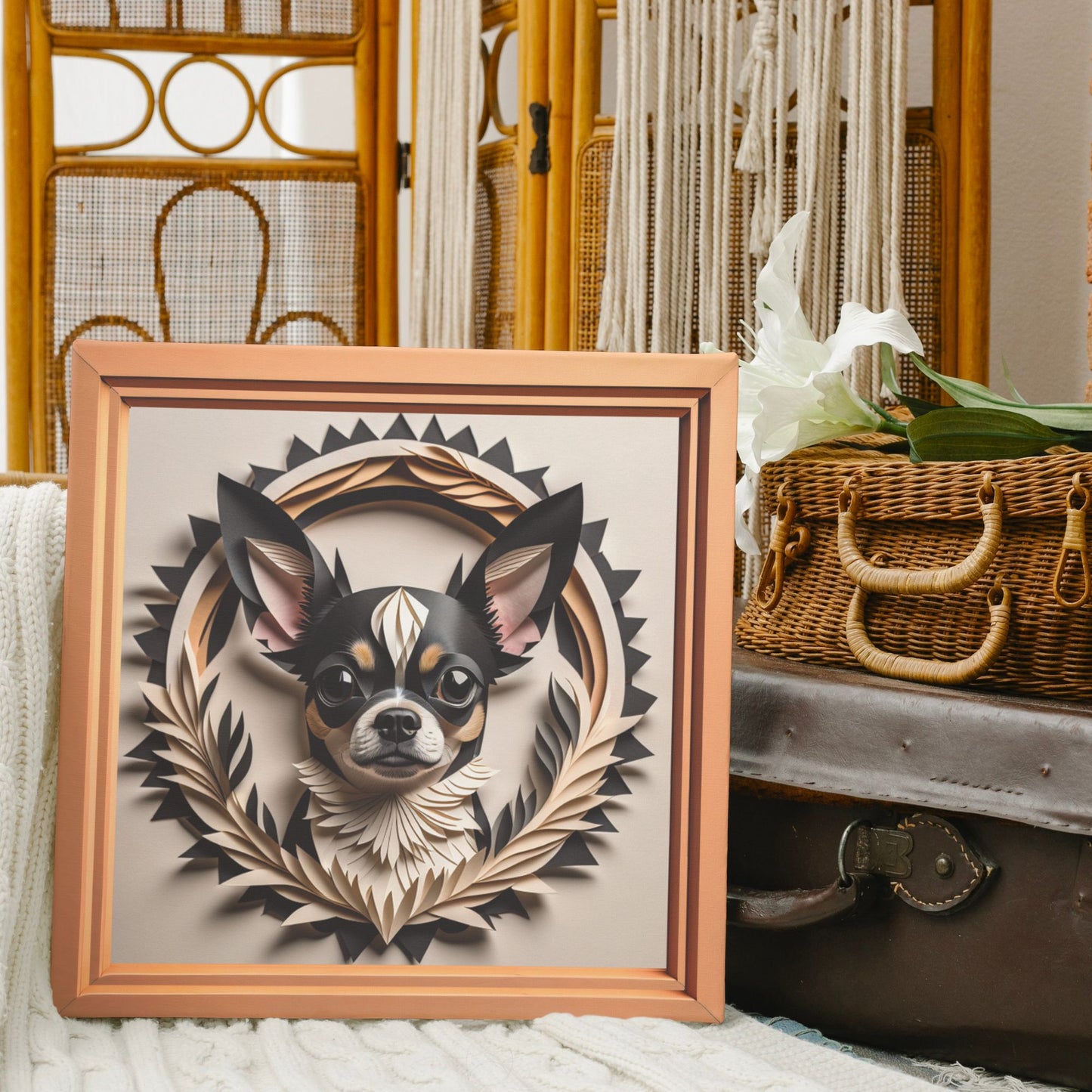 Black Chihuahua Portrait - Chihuahua Mom or Dad Gift - Vintage Imitation Art