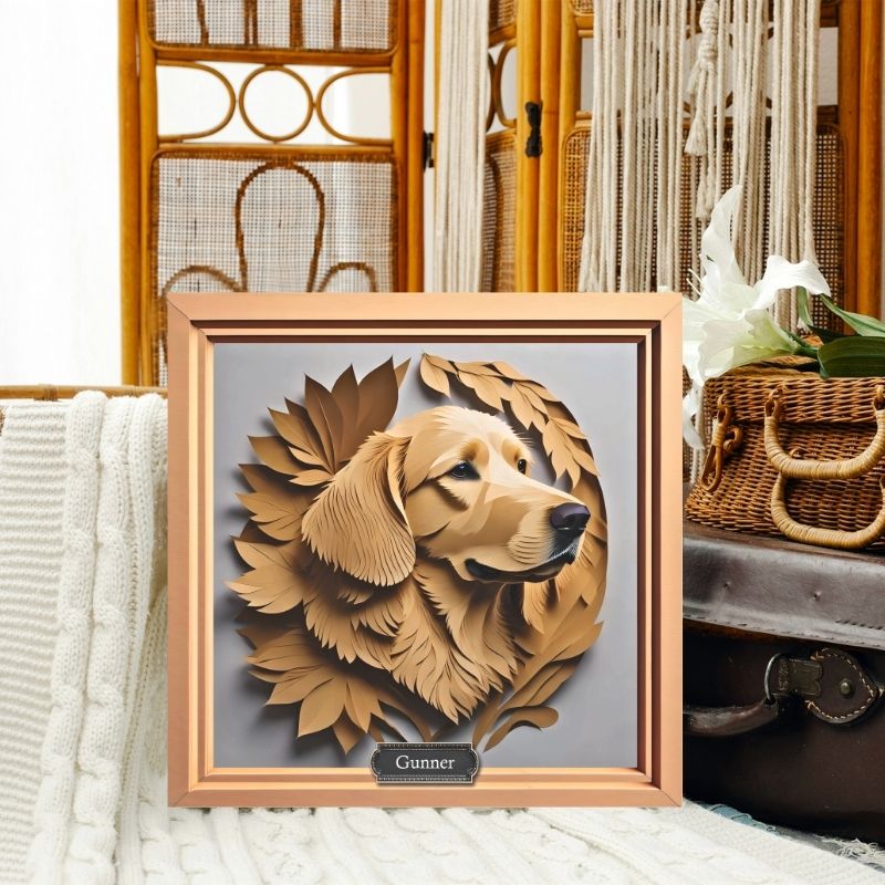 Golden Retriever Portrait in Brown Leaves - Retriever Memorial Gift