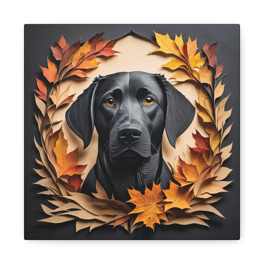 Black Lab Fall Art, Canvas Print 3D Illusion Art with Name Personalization, Labrador Memorial Gift, Best Gift for Lab Mom or Dad