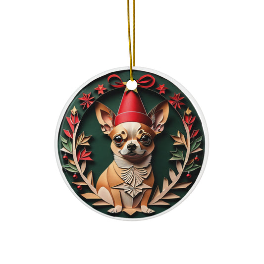 Chihuahua Collectable Dog Breed Ceramic Ornament - Vintage Papercut Inspired Design
