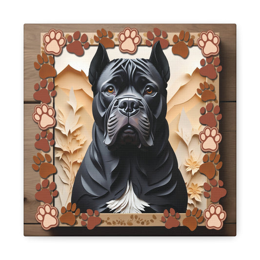 Black Cane Corso Paw Print Portrait - 3D Illusion Canvas Print - Cane Corso Mom or Dad Gift