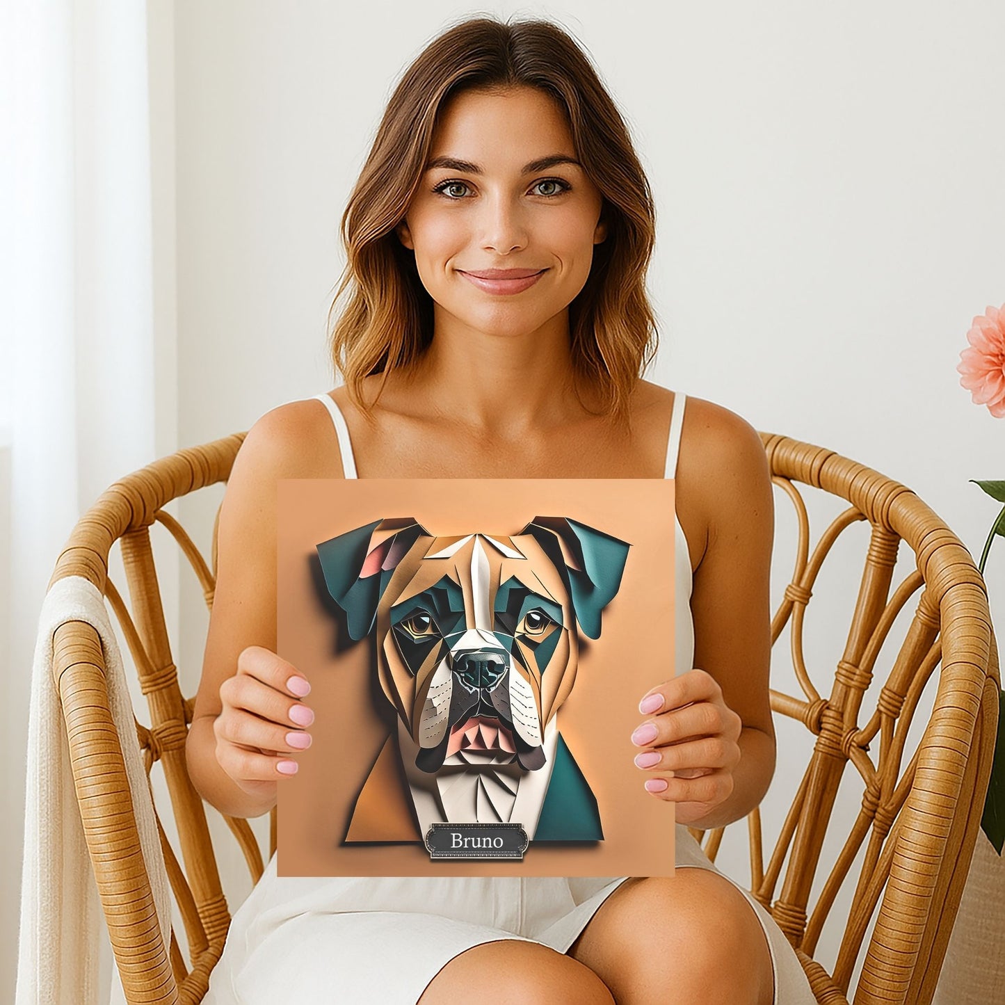 Boxer Portrait in Faux Craft Art Style - Boxer Owner Home Decor or Memorial Gift