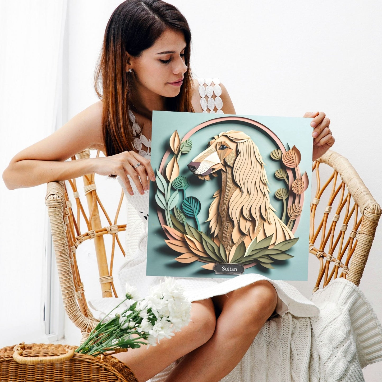 Afghan Hound Portrait in Pastels - 3D Illusion Dog Lover Wall Art