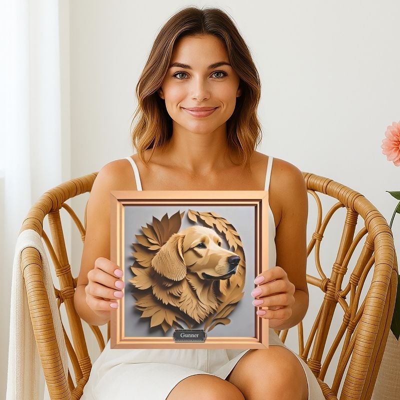 Golden Retriever Portrait in Brown Leaves - Retriever Memorial Gift