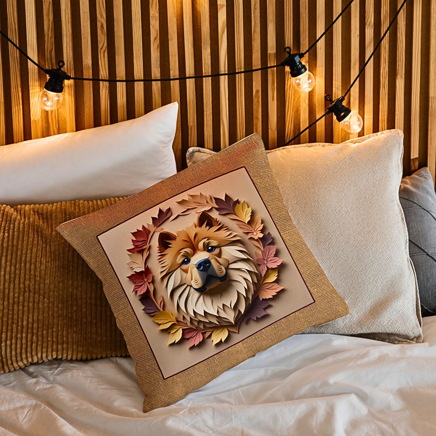 Chow Chow Fall Leaves Throw Pillow - Personalized Pet Name Cushion