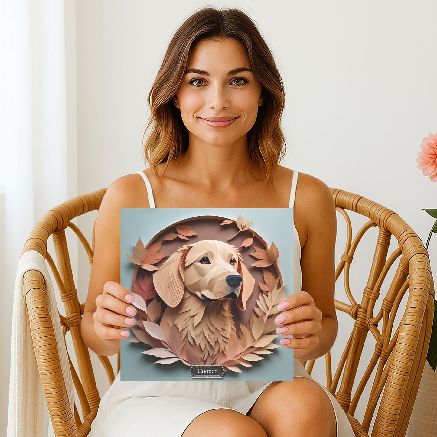Golden Retriever Portrait in Brown Leaves - Golden Retriever Memorial Canvas