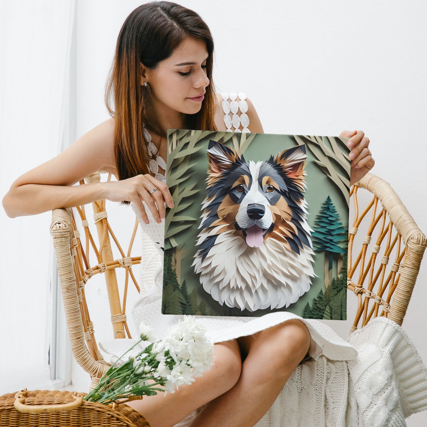 Australian Shepherd Forest-Themed Portrait, 3D Illusion Style, Aussie Owner Gift, Australian Shepherd Memorial, Aussie Lover Decor