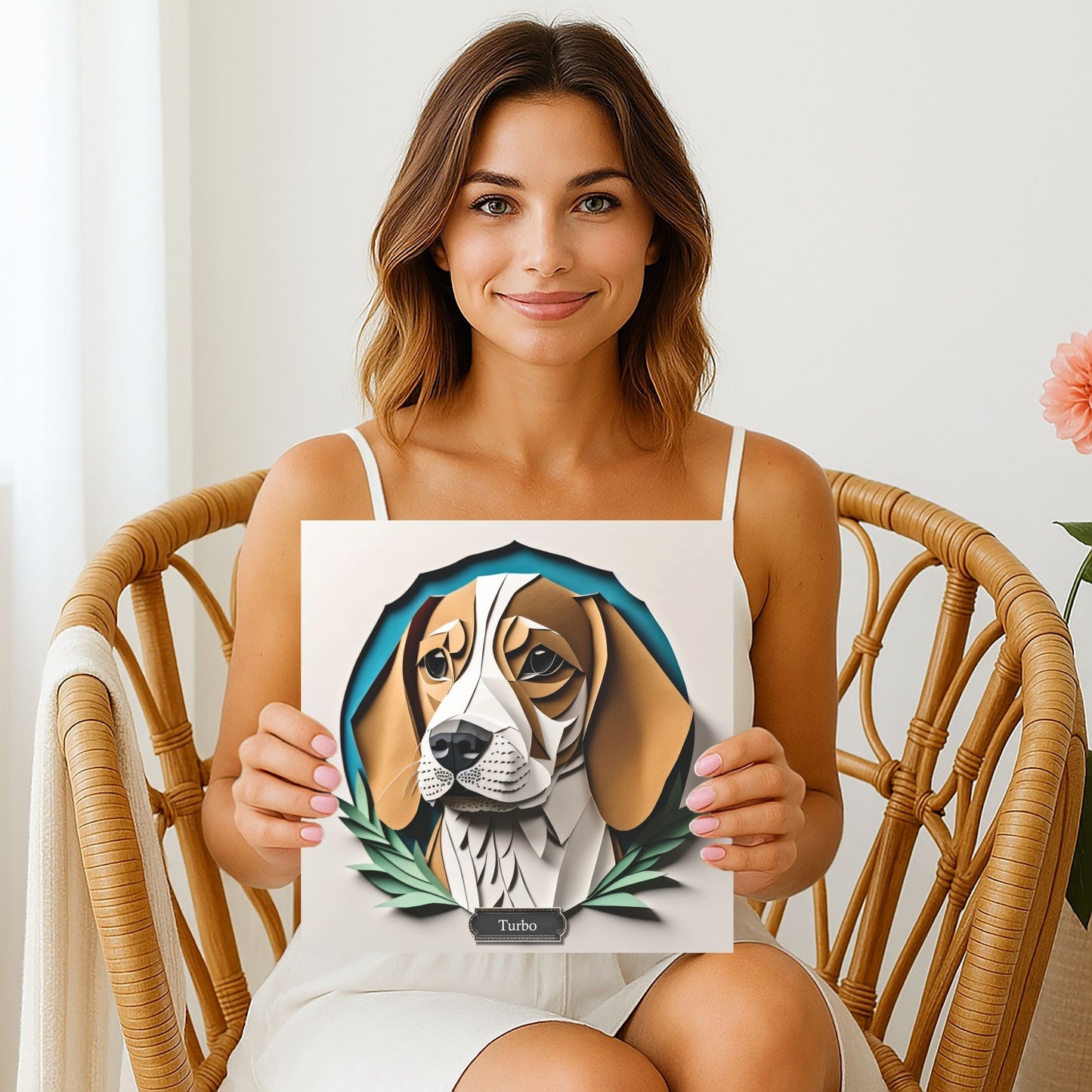 Classic Beagle Canvas Wrap, Beagle Portrait Print Imitating Papercut Art with Name Personalization, Beagle Lover Perfect Gift