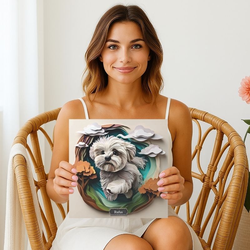 Maltese Dog Running Art - Personalized Maltese Decor