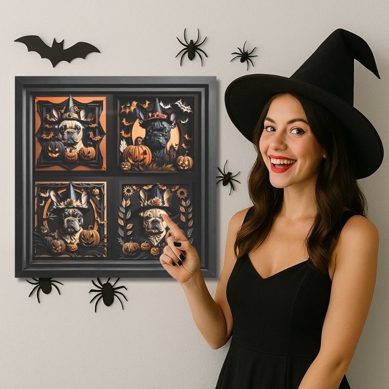 Four French Bulldogs Halloween Canvas - Halloween Decor for Frenchie Lover