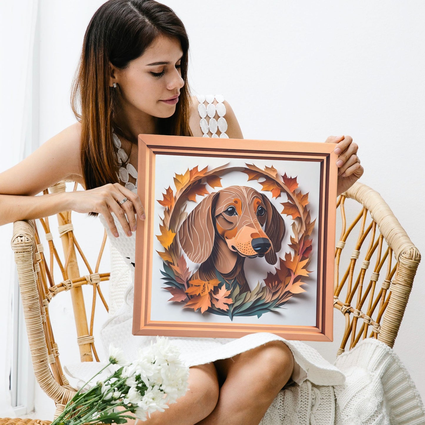 Dachshund Portrait on Canvas - Doxie Lover Gift for Dachshund Mom or Dad - Seasonal Dog Decor