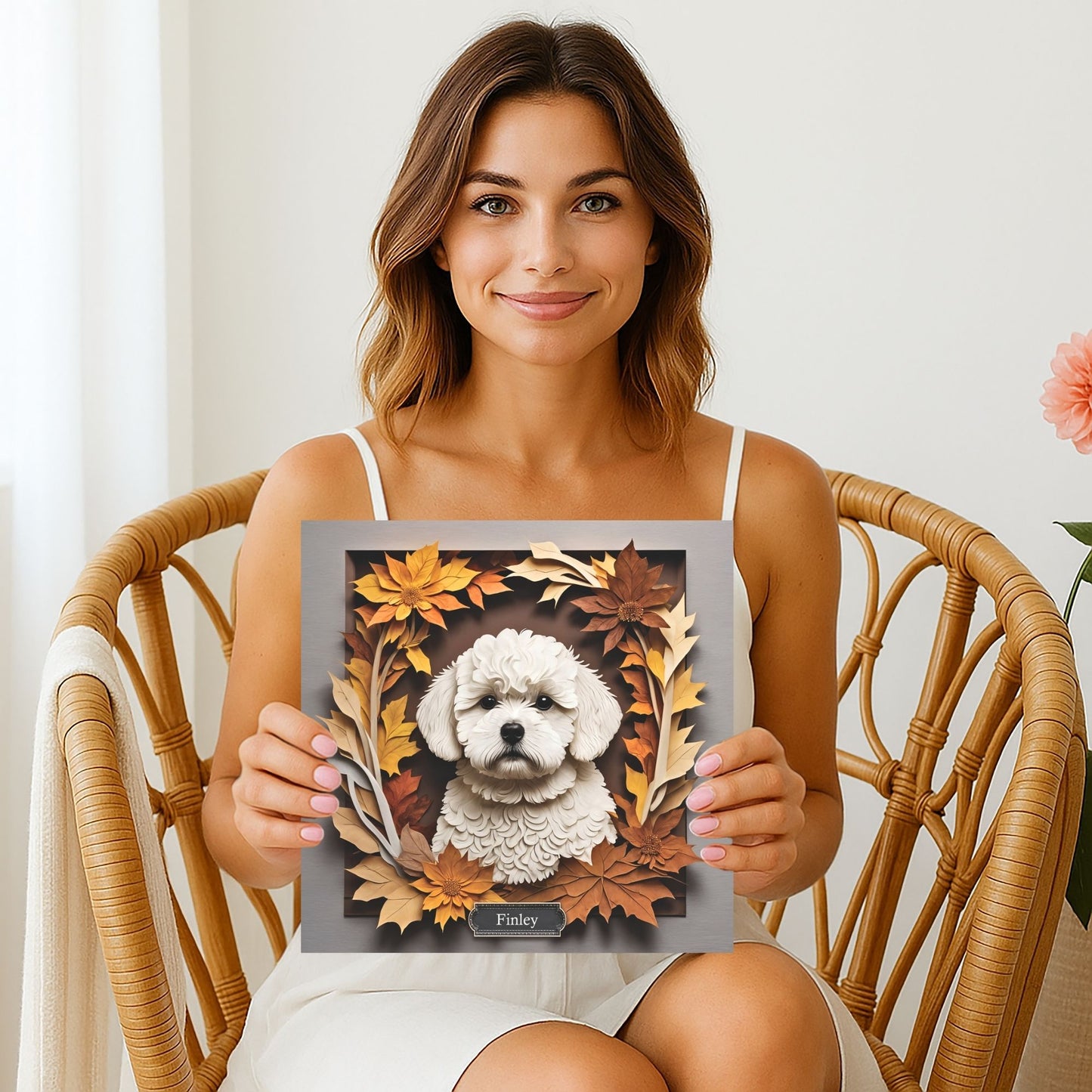 Bichon Frisé in Fall Leaves Canvas Wrap, Name Personalization Dog Portrait, Bichon Frisé Lover Perfect Gift