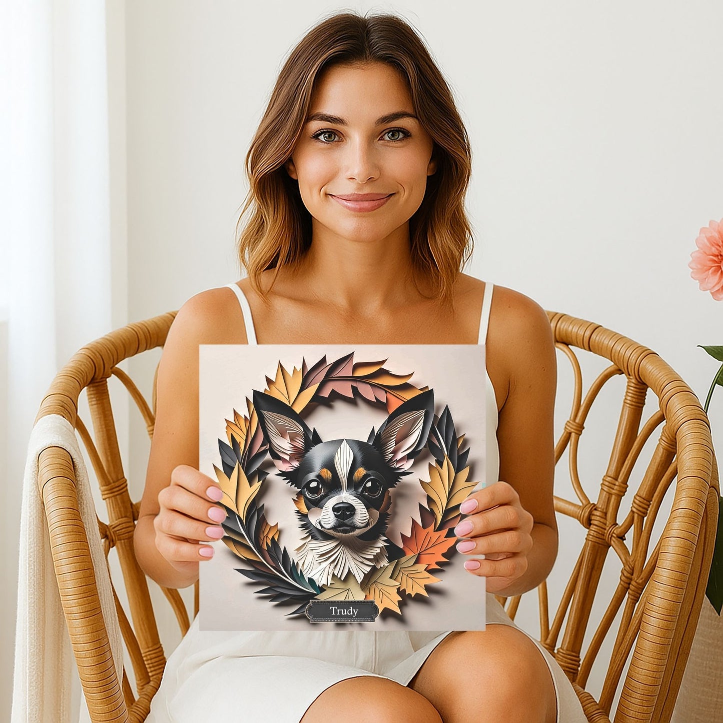 Chihuahua Fall Dog Name Art - 3D Illusion Autumn Pet Portrait - Personalized Dog Lover Gift