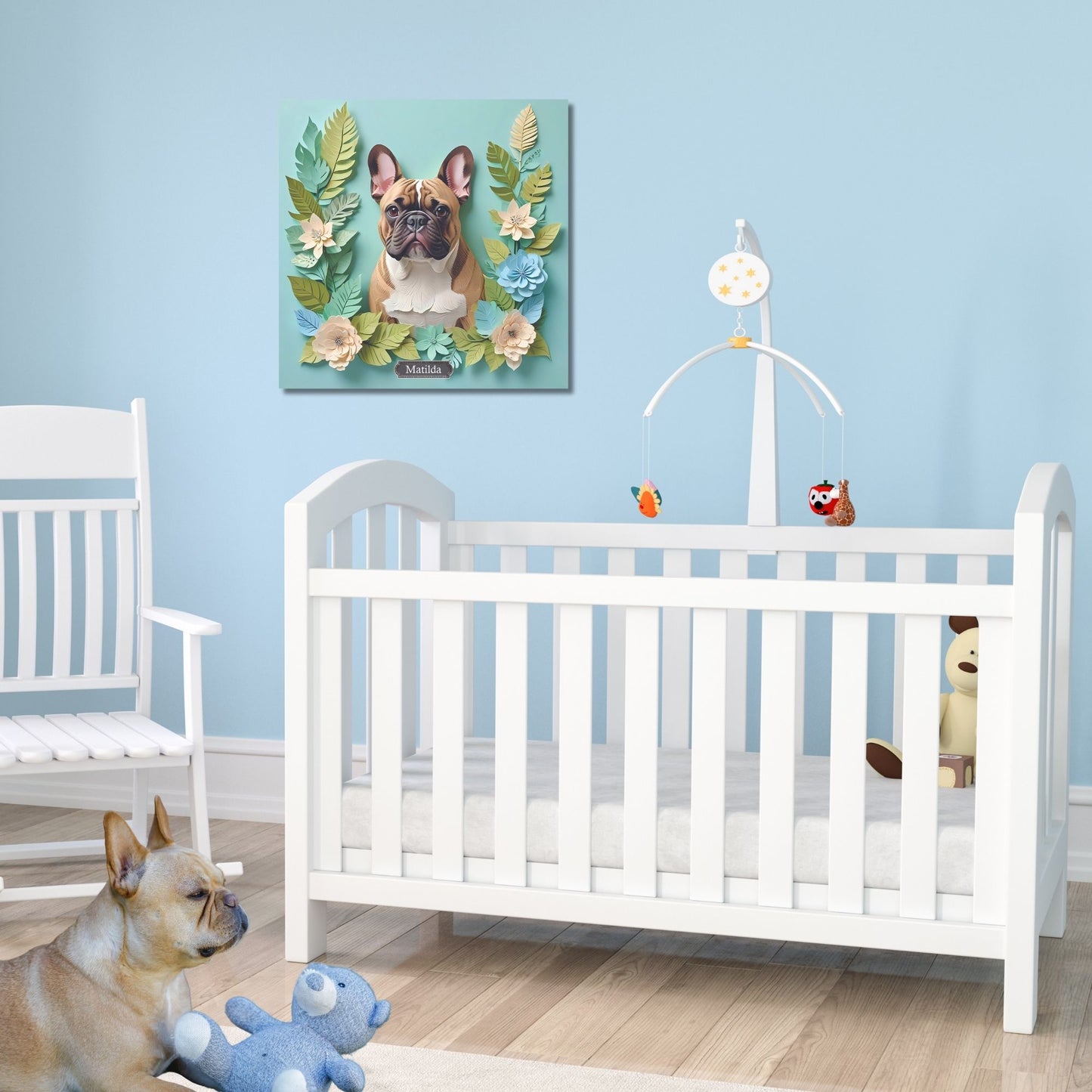 Fawn French Bulldog on Green - 3D Illusion Wall Art for Dog Lovers