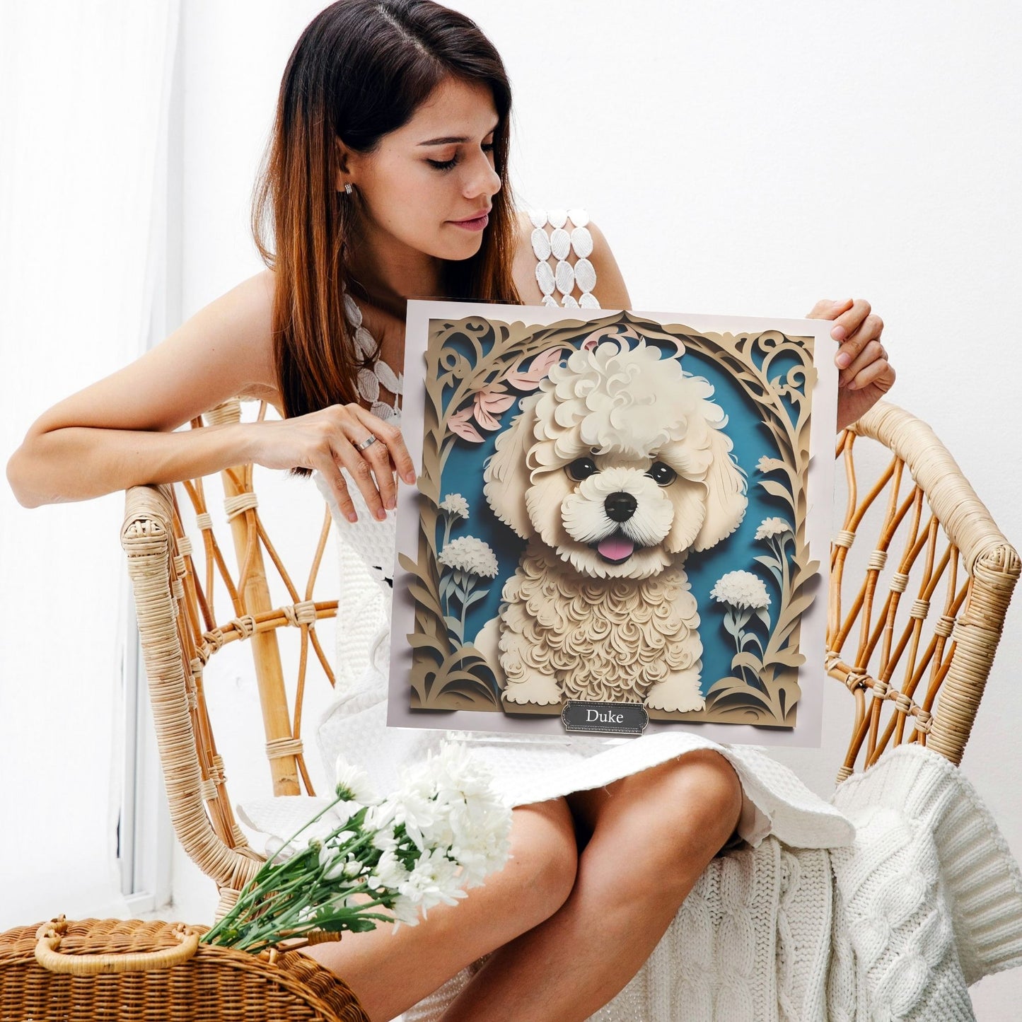 Bichon Frise Puppy Portrait - Papercut Imitation Dog Lover Canvas Print