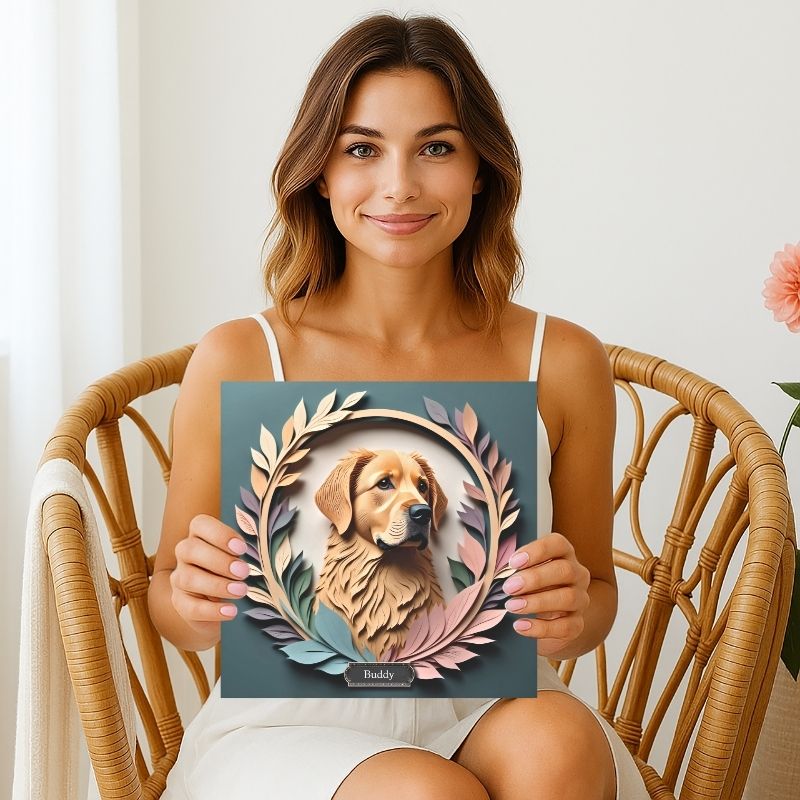 Golden Retriever Floral Wall Art Personalized Dog Name Print