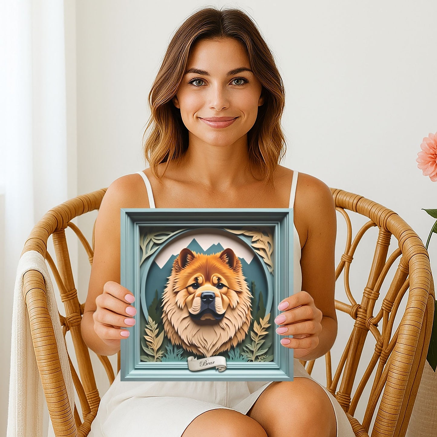 Chow Chow Mountain Scene Wall Art - Personalized Dog Name Pet Portrait