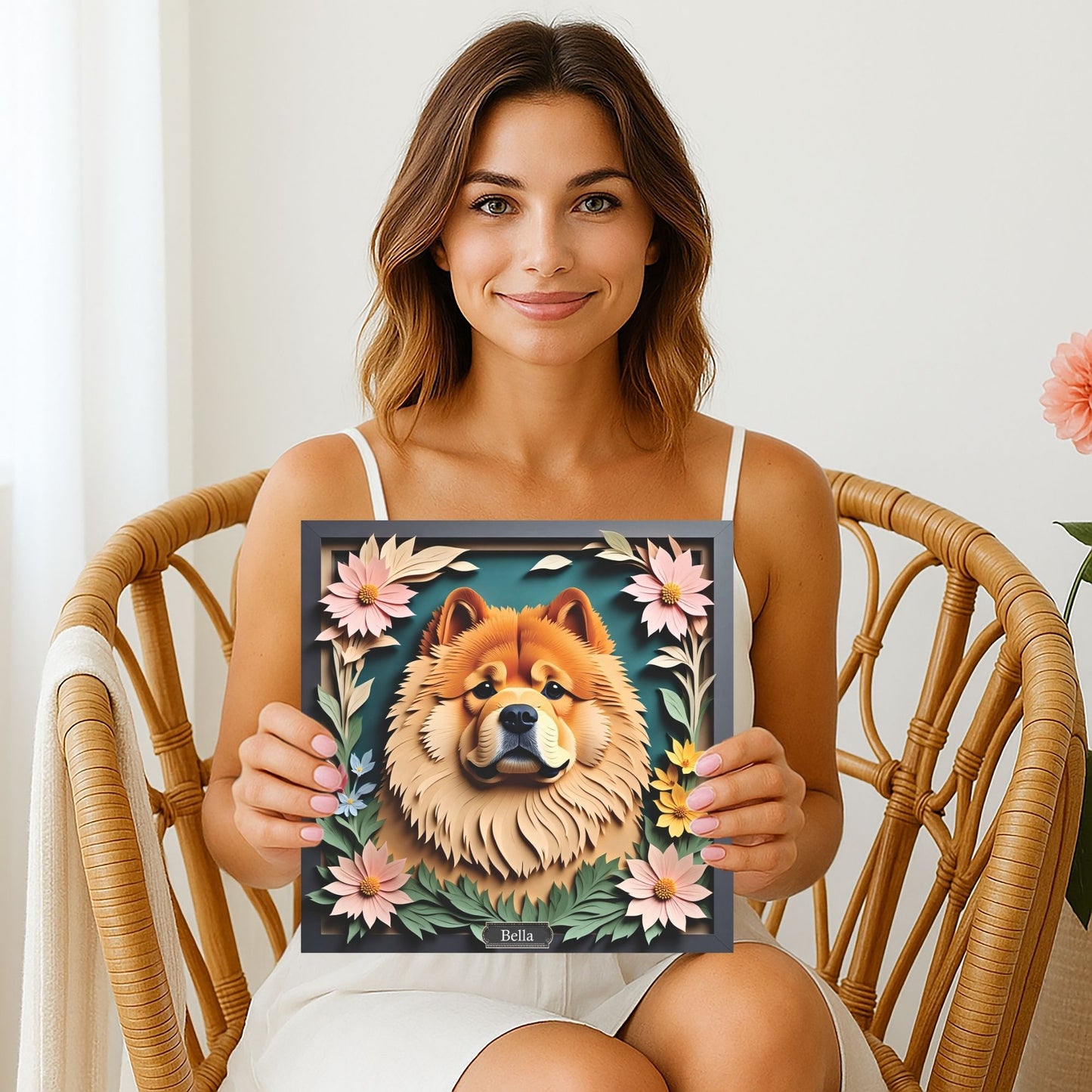 Chow Chow Floral Canvas -  Personalized Dog Name 3D Illusion Dog Decor