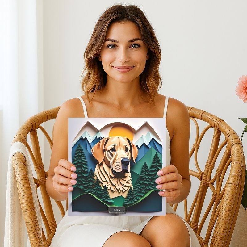 Yellow Labrador Retriever Mountain Scene Art - Personalized Labrador Memorial Gift