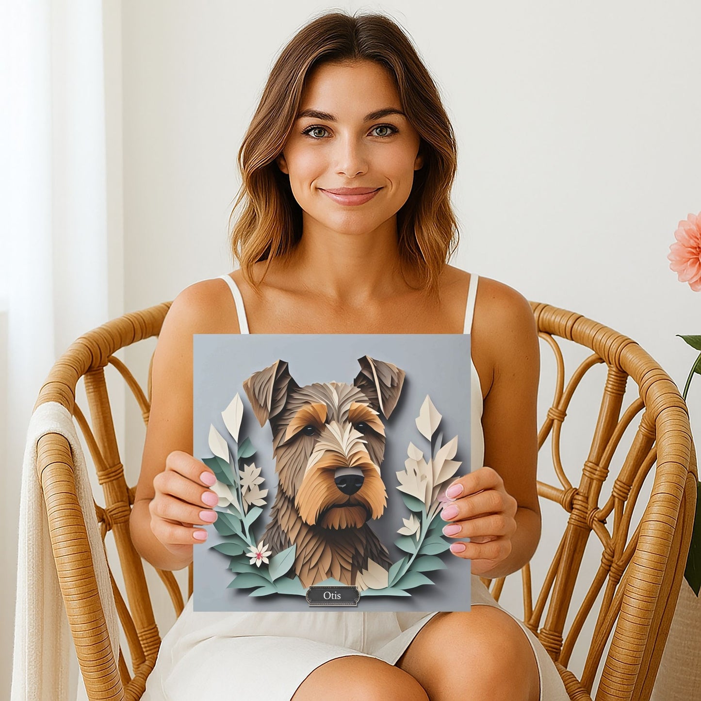 Airedale Terrier 3D Illusion Portrait on Gray Background
