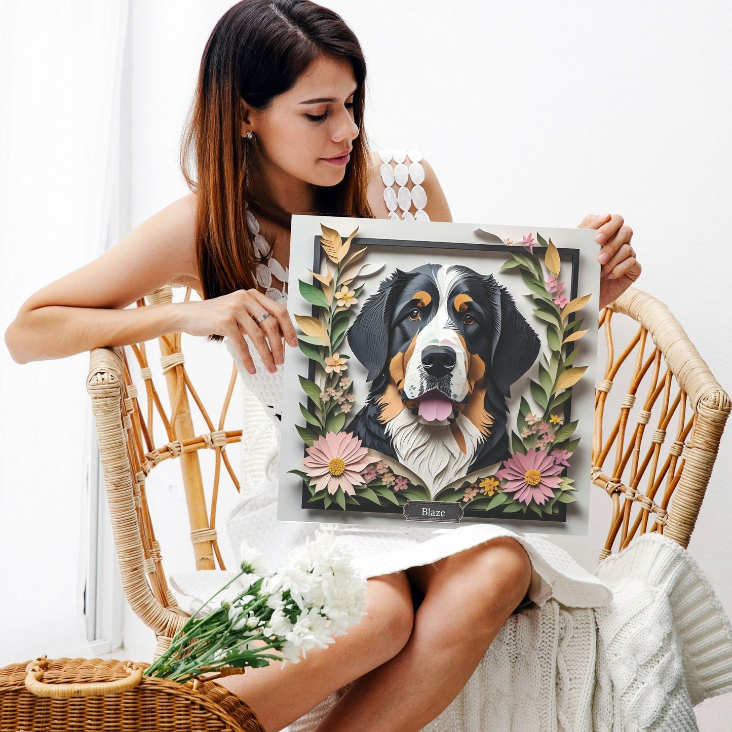 Bernese Mountain Dog Canvas Print - Vibrant Floral Design for Modern Home