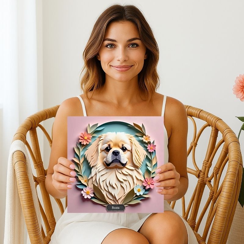 Cream Pekingese Dog Wall Art -  Pekingese Dog Memorial Gift or Decor