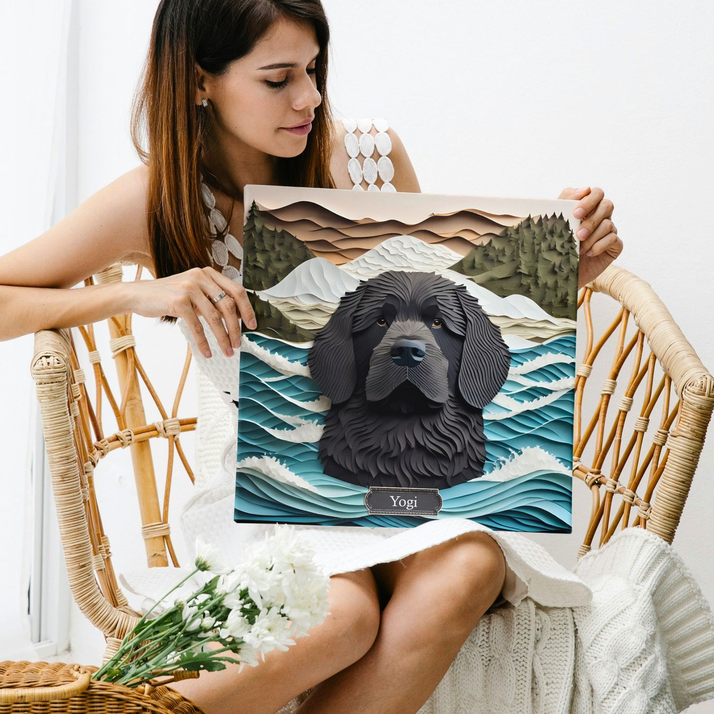 Newfoundland Water Rescue Dog Portrait - Newfie Mom or Dad Gift - Dog Loss Memorial Gift