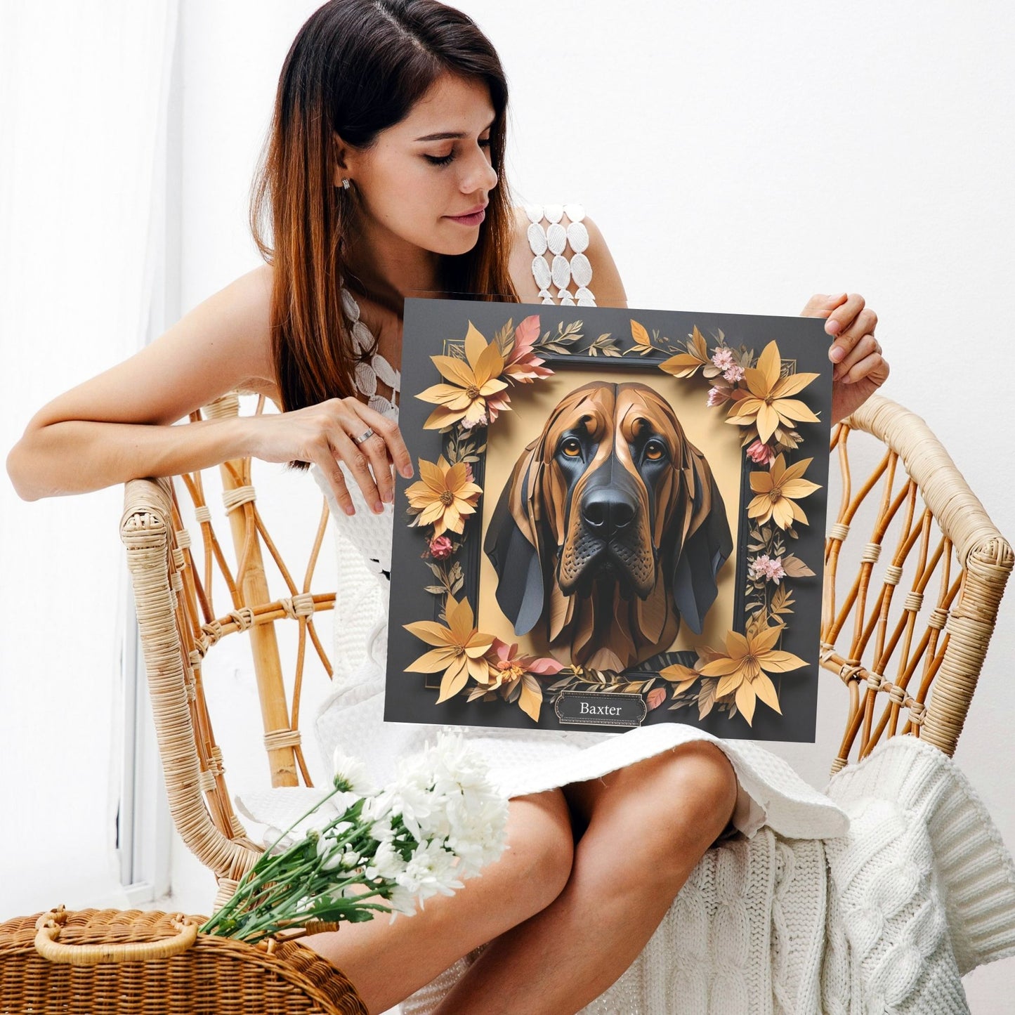 Golden Bloodhound Canvas Print Wall Art  -  3D Illusion Dog Portrait