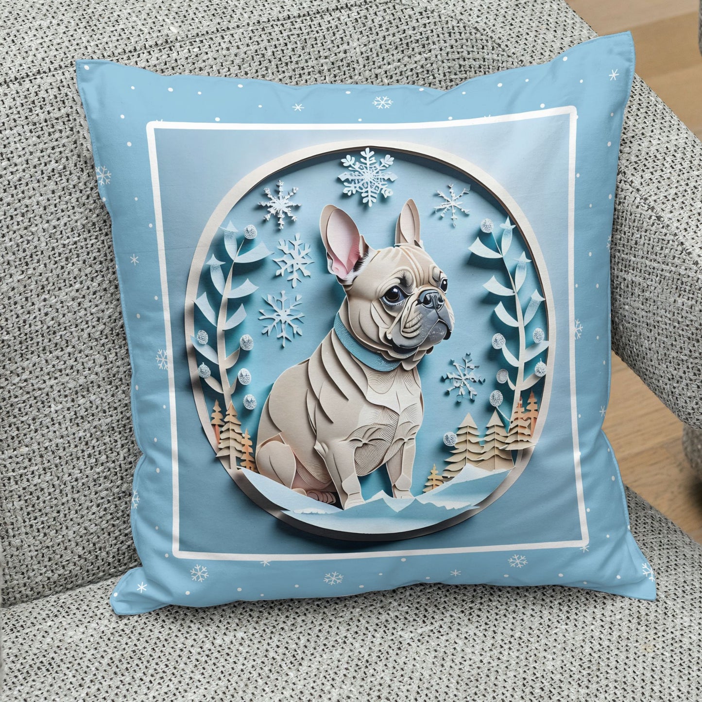 Winter French Bulldog Pillow -  Bulldog Lover Seasonal Comfort Gift