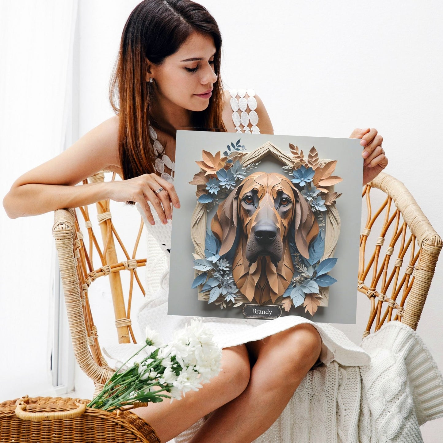 Bloodhound Floral Accent Portrait -  3D Illusion Dog Lover Gift