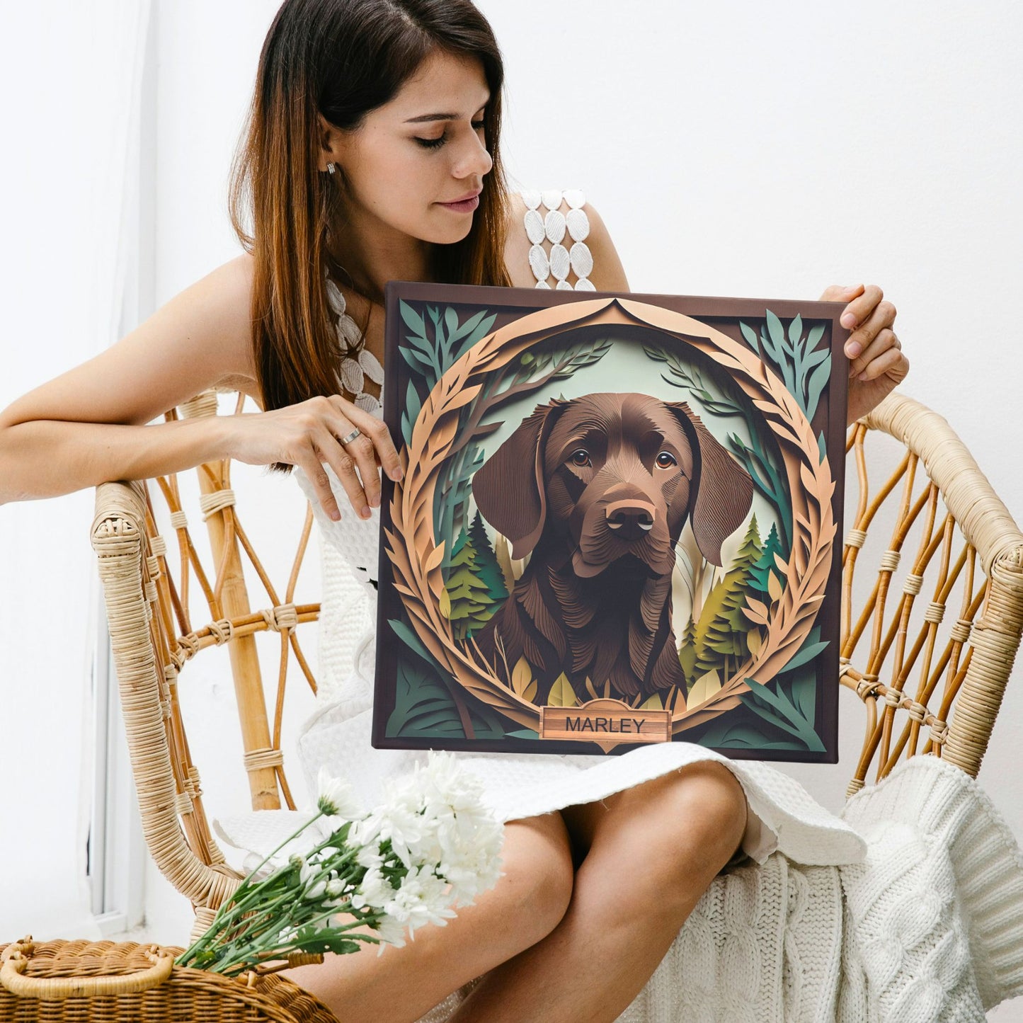 Chocolate Labrador Nature-Framed Canvas with Name Personalization