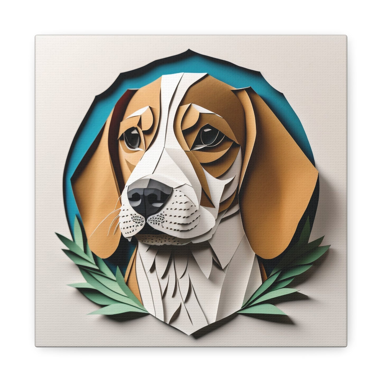 Classic Beagle Canvas Wrap, Beagle Portrait Print Imitating Papercut Art with Name Personalization, Beagle Lover Perfect Gift