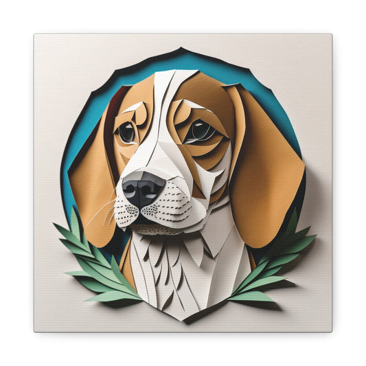 Classic Beagle Canvas Wrap, Beagle Portrait Print Imitating Papercut Art with Name Personalization, Beagle Lover Perfect Gift