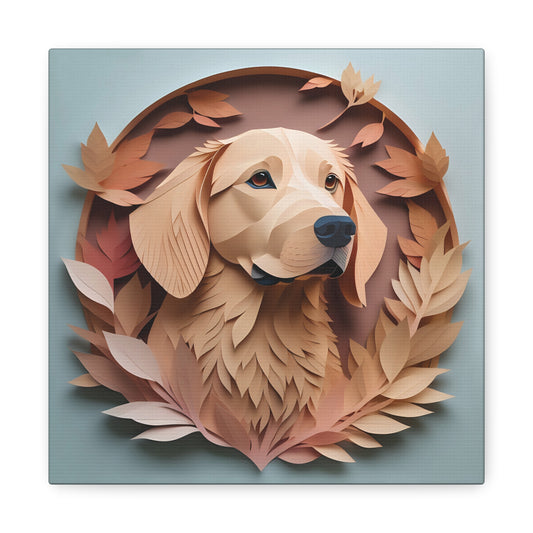 Golden Retriever Portrait in Brown Leaves - Golden Retriever Memorial Canvas