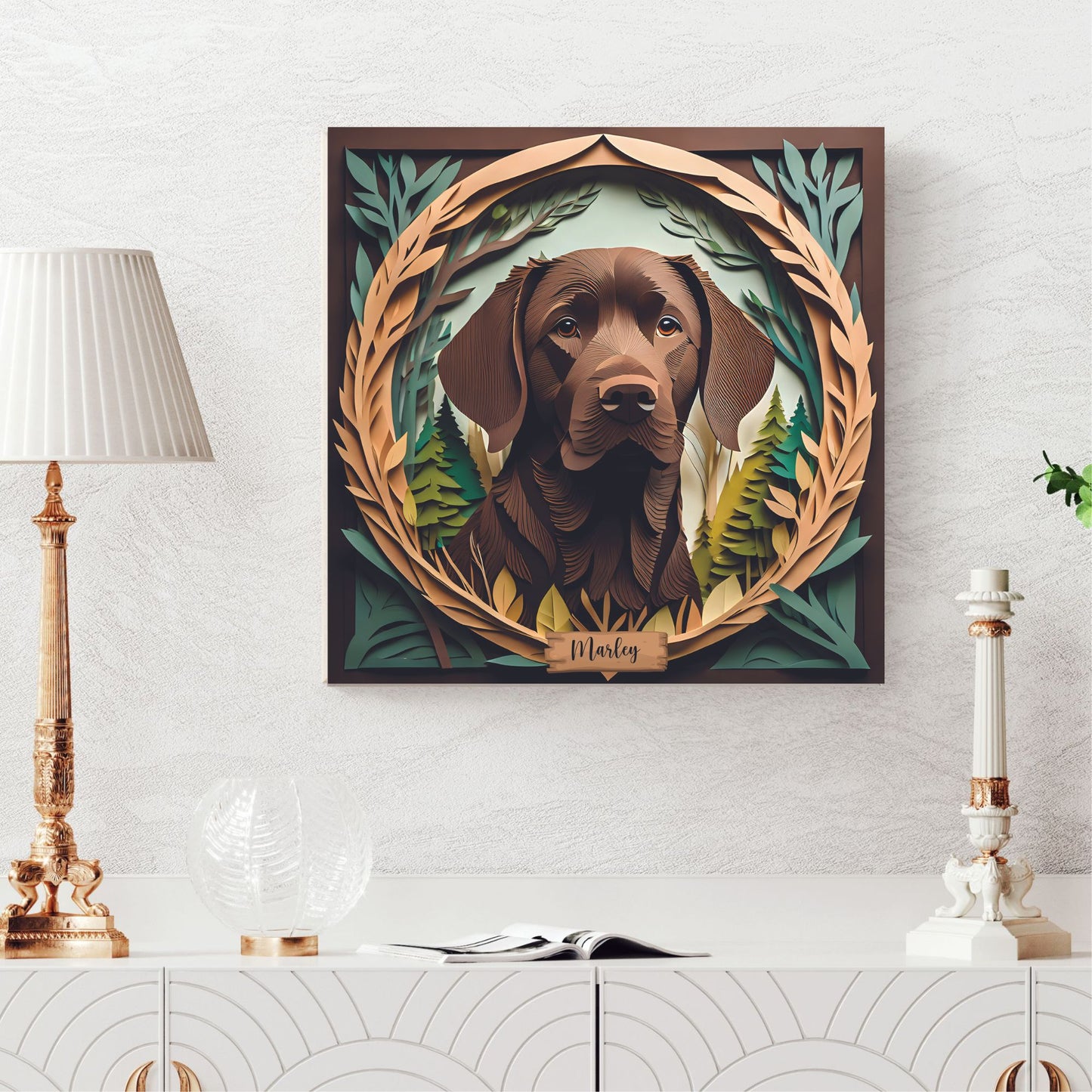 Chocolate Labrador Nature-Framed Canvas with Name Personalization