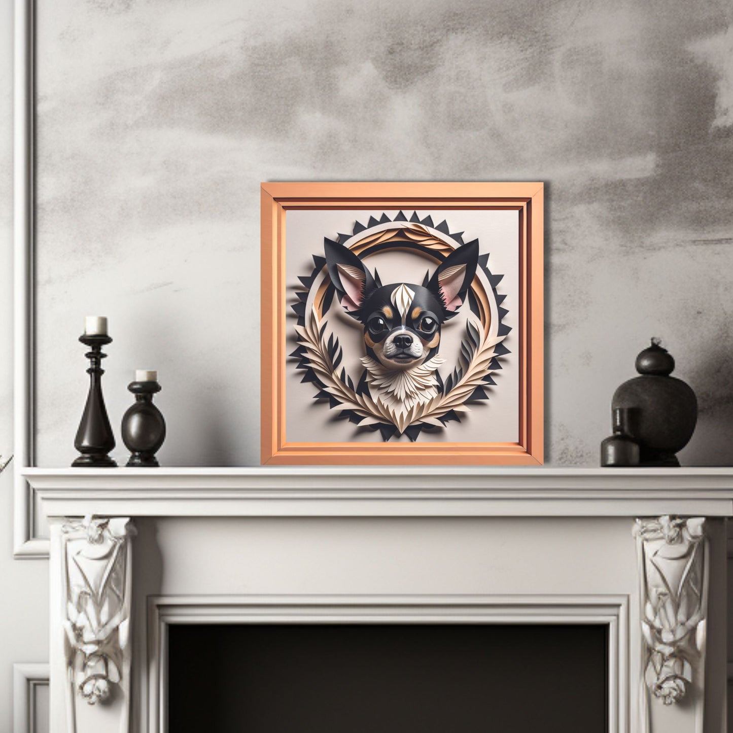 Black Chihuahua Portrait - Chihuahua Mom or Dad Gift - Vintage Imitation Art