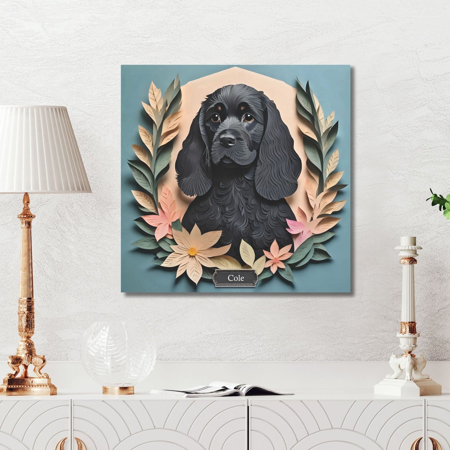 Black Cocker Spaniel Portrait on Canvas - Craft Imitation Dog Lover Wall Art