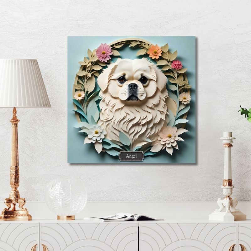 White Pekingese Dog Wall Art -  Pekingese Dog Memorial Gift or Decor