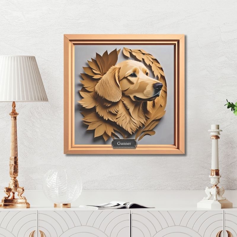 Golden Retriever Portrait in Brown Leaves - Retriever Memorial Gift